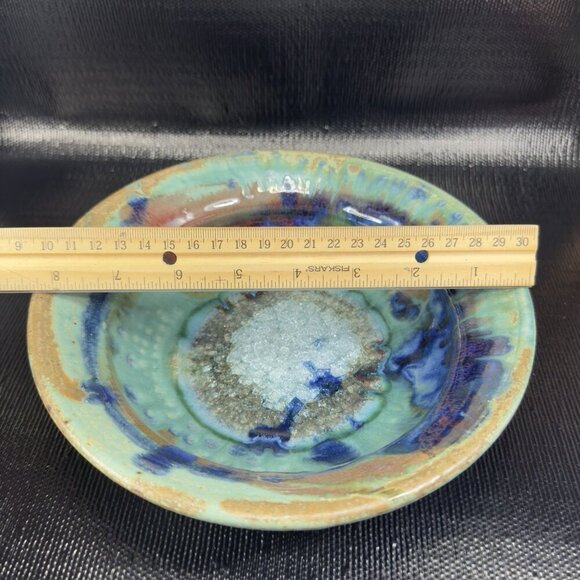 1980s Hand Made Pottery Dish Bowl Large Crystalline Glaze 8inch Recycle Center - Picture 8 of 14